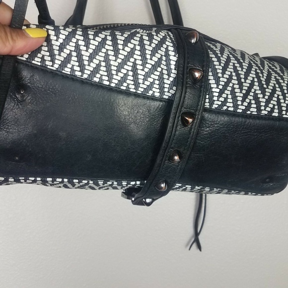 Botkier Trigger Leather Studded Chevron Handbag Black White - Picture 6 of 6